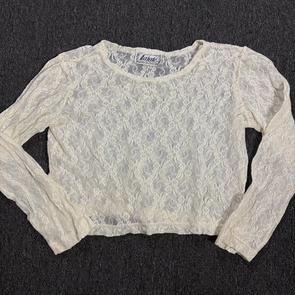 Vintage Y2k White Lace Preppy Coquette Longsleve Crop Women's Blouse Small